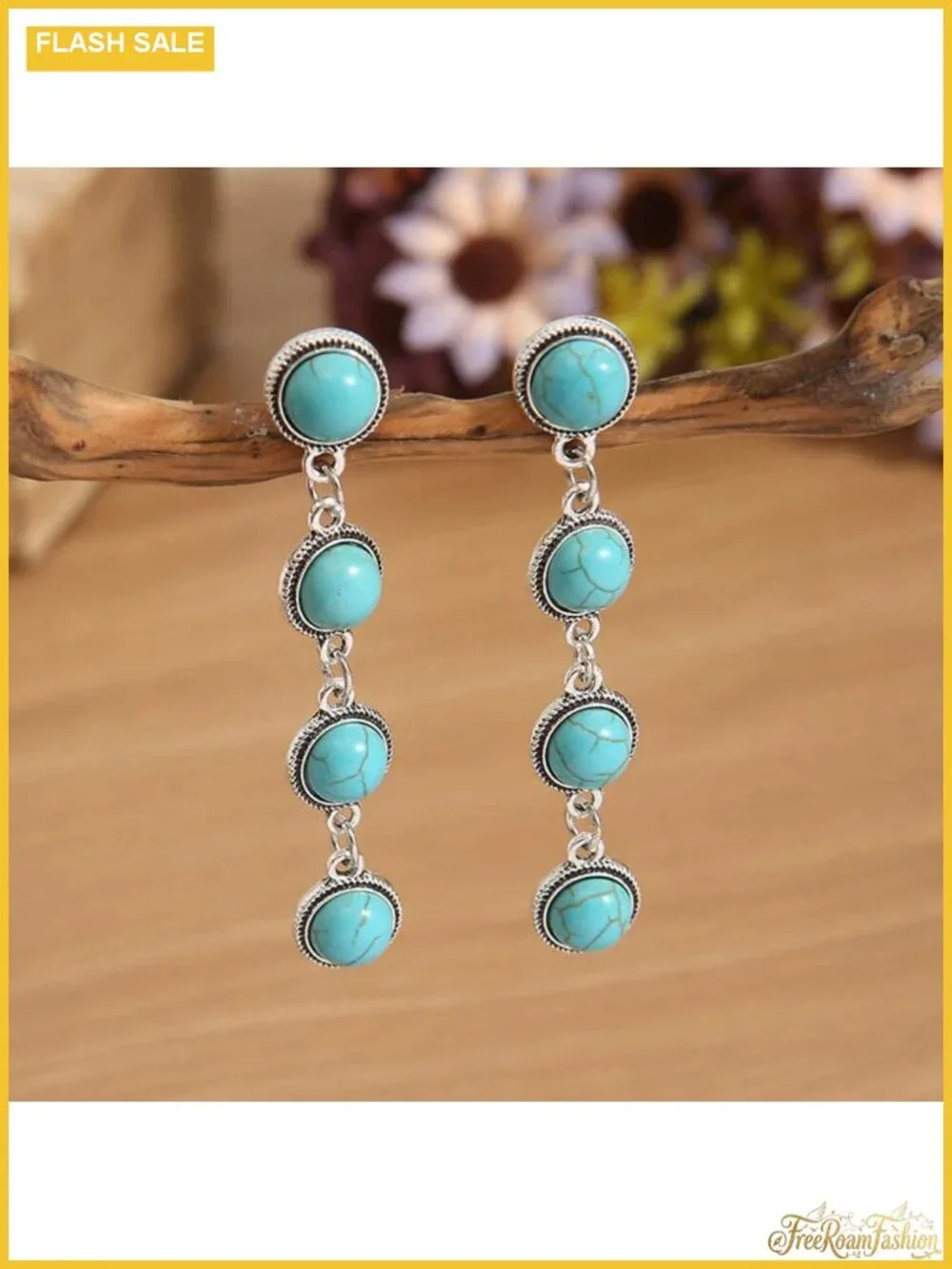 Boho Turquoise Drop Dangle Earrings for Women Western Flower Teardrop Alloy